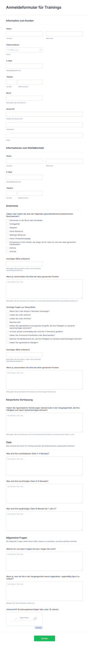 Anmeldeformular Für Trainings Form Template