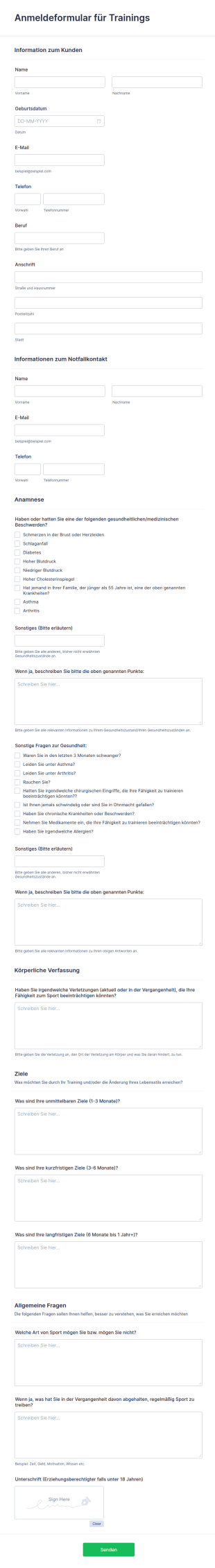 Anmeldeformular Für Trainings