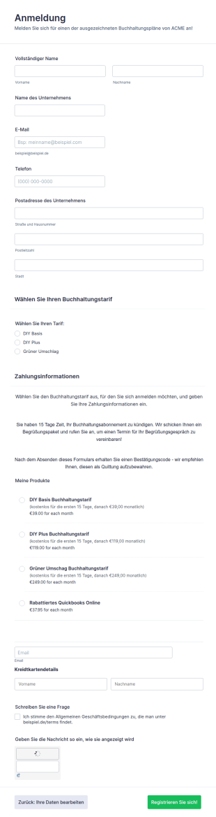Anmeldeformular Für Unternehmen