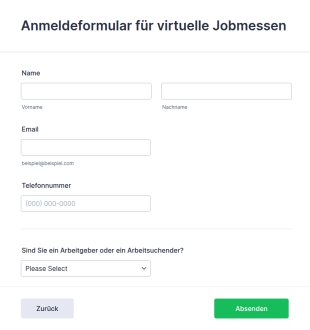 Anmeldeformular Für Virtuelle Jobmessen