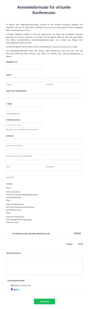 Anmeldeformular Für Virtuelle Konferenzen