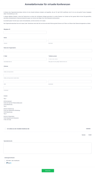 Anmeldeformular Für Virtuelle Konferenzen Form Template