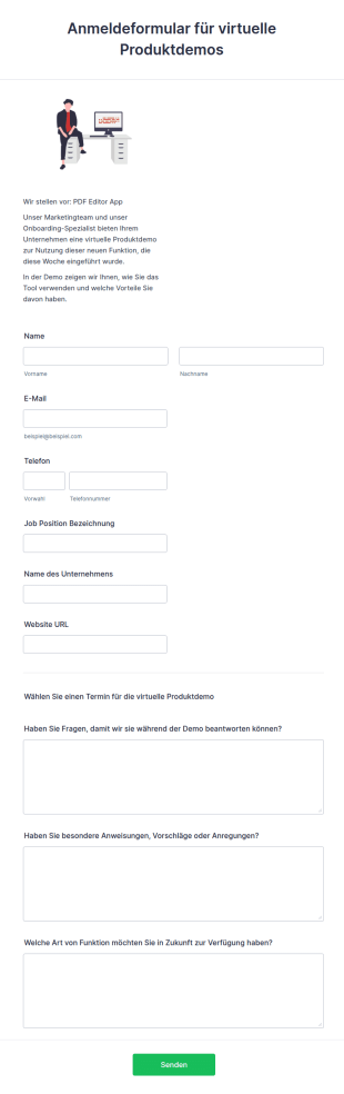 Anmeldeformular Für Virtuelle Produktdemos