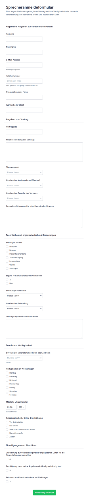 Anmeldeformular Für Vortragende