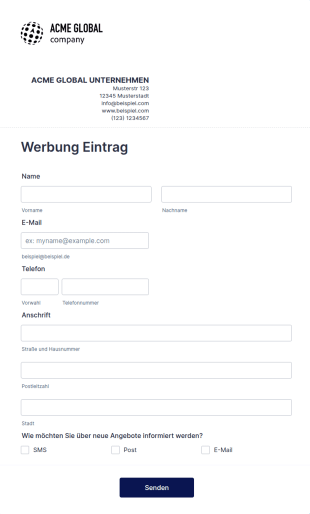 Anmeldeformular Für Werbung