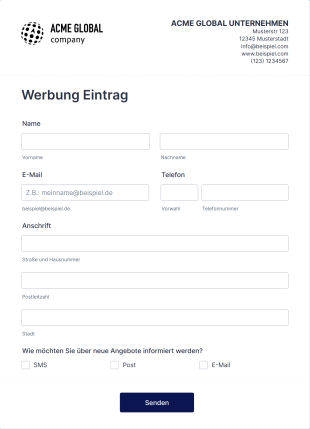 Anmeldeformular Für Werbung Form Template