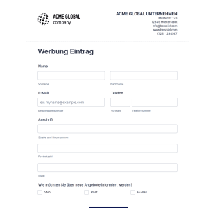 Anmeldeformular Für Werbung
