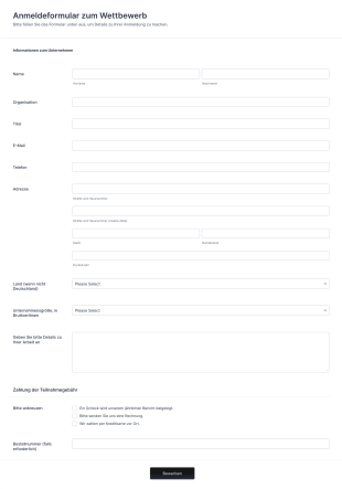 Anmeldeformular Für Wettbewerb Form Template