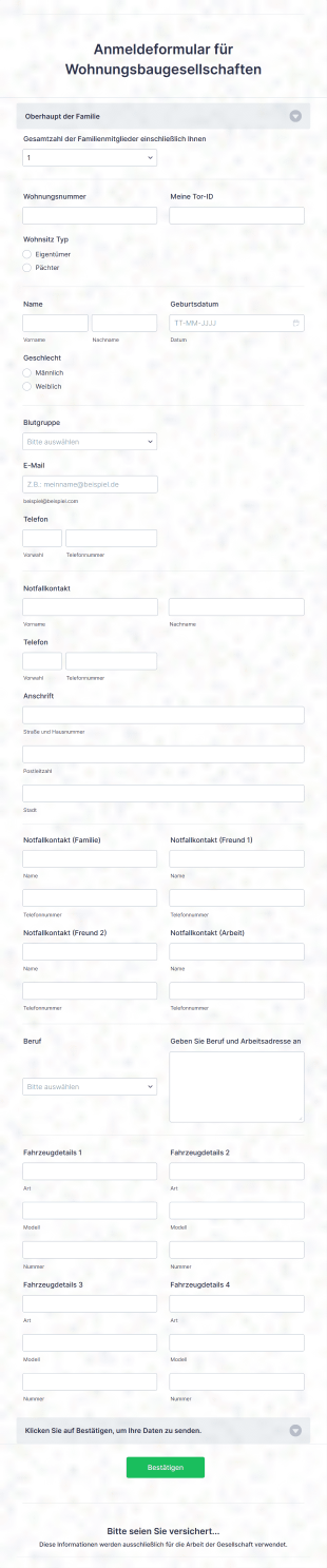 Anmeldeformular Für Wohnungsbaugesellschaften Form Template