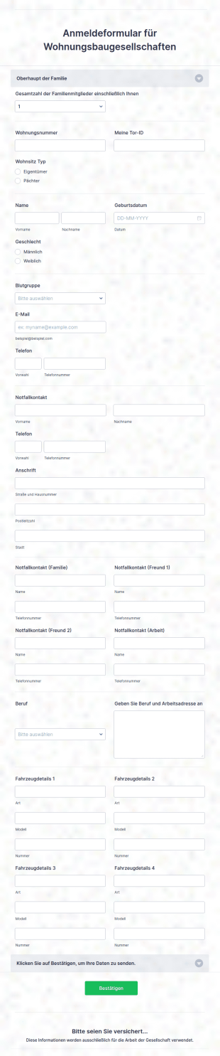 Anmeldeformular Für Wohnungsbaugesellschaften