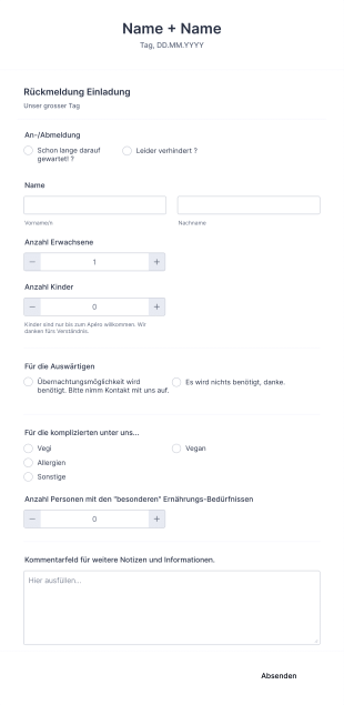 Anmeldeformular Hochzeit Form Template