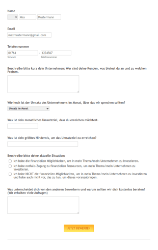 Anmeldeformular Kostenloses Beratungsgespräch