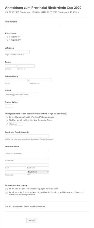Anmeldeformular Provinzial Niederrhein Cup 2020 Form Template