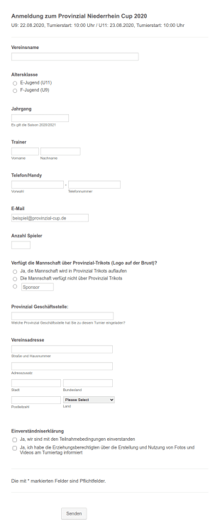 Anmeldeformular Provinzial Niederrhein Cup 2020