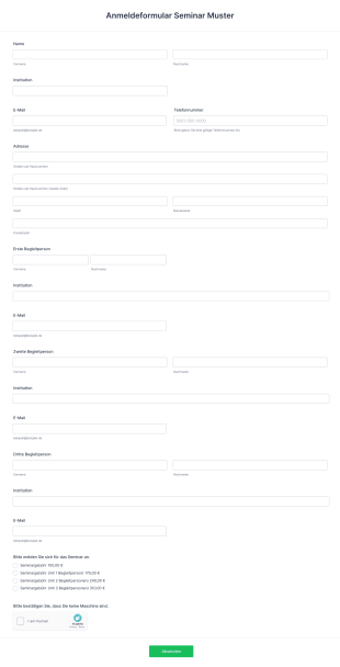 Anmeldeformular Seminar Muster Form Template