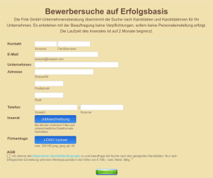Anmeldeformular Unternehmen Bewerberrecruiting Auf Erfolgsbasis