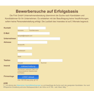 Anmeldeformular Unternehmen Bewerberrecruiting Auf Erfolgsbasis