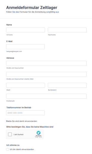 Anmeldeformular Zeltlager
