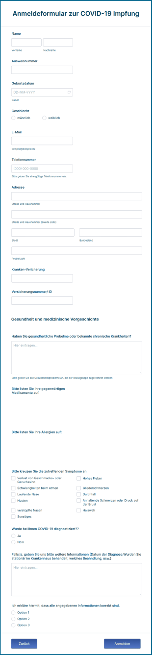 Anmeldeformular Zur COVID 19 Impfung