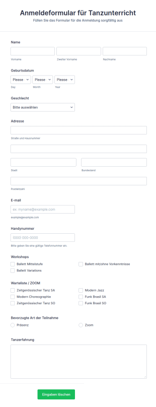 Anmeldeformular Für Tanzunterricht