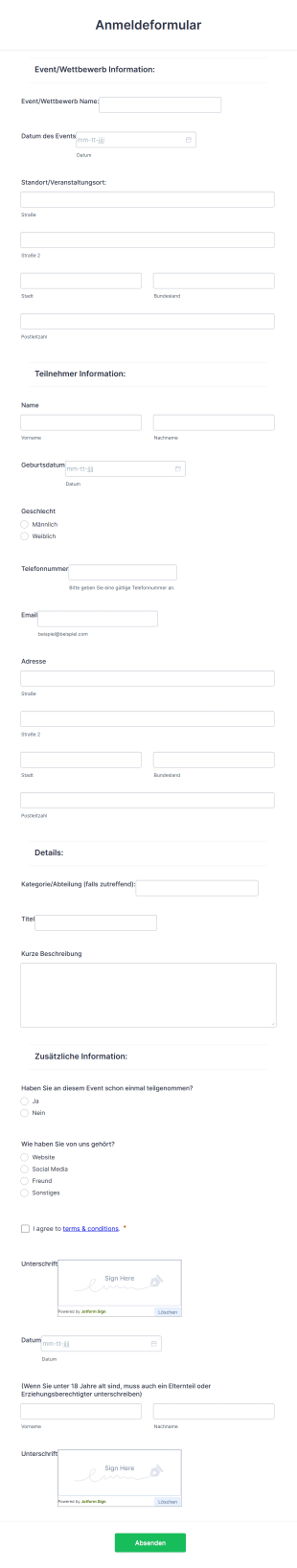 Anmeldeformular Form Template