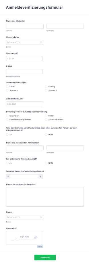 Anmeldeverifizierungsformular