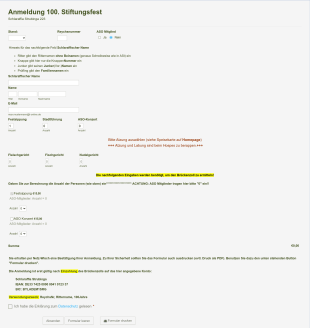 Anmeldung 100. Stiftungsfest Mit Berechnung Form Template