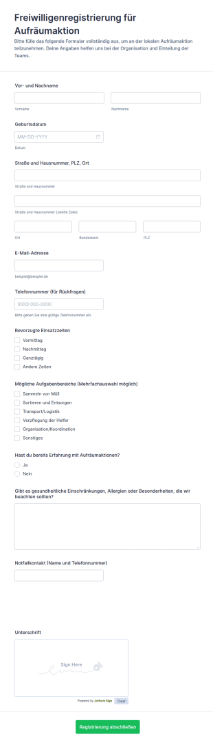 Anmeldung Als Aufräum Volunteer