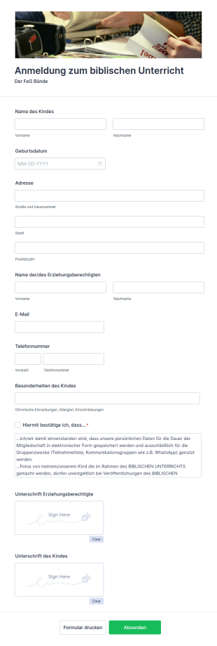 Anmeldung Biblischer Unterricht