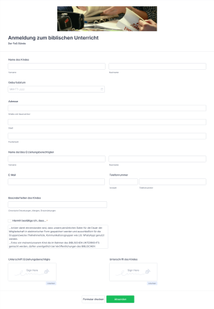 Anmeldung Biblischer Unterricht Form Template