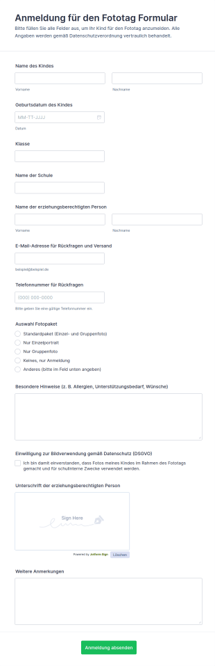 Anmeldung Für Den Fototag Formular