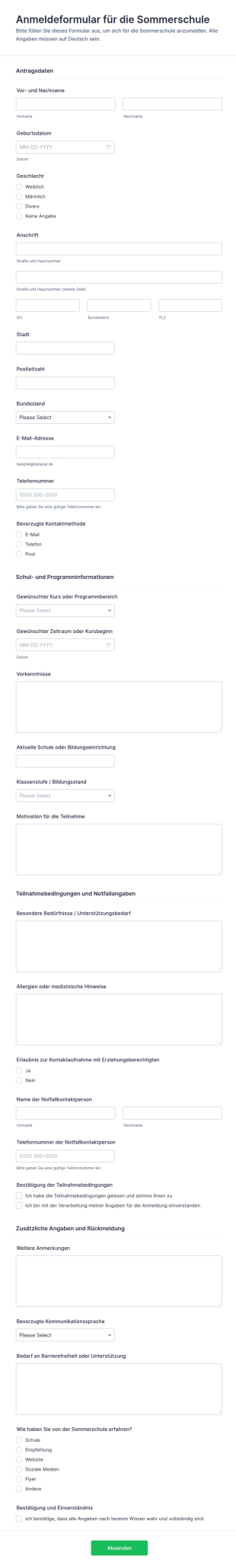 Anmeldung Für Die Sommerschule