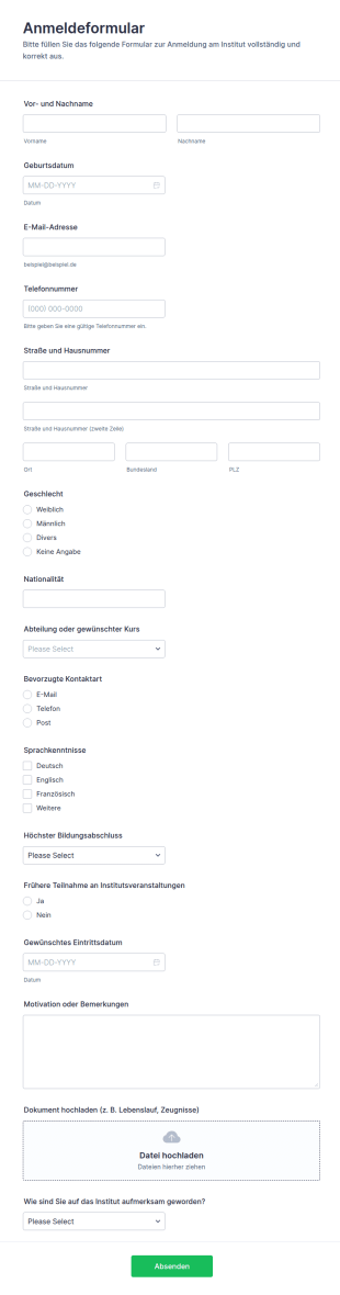 Anmeldung Für Ein Institut