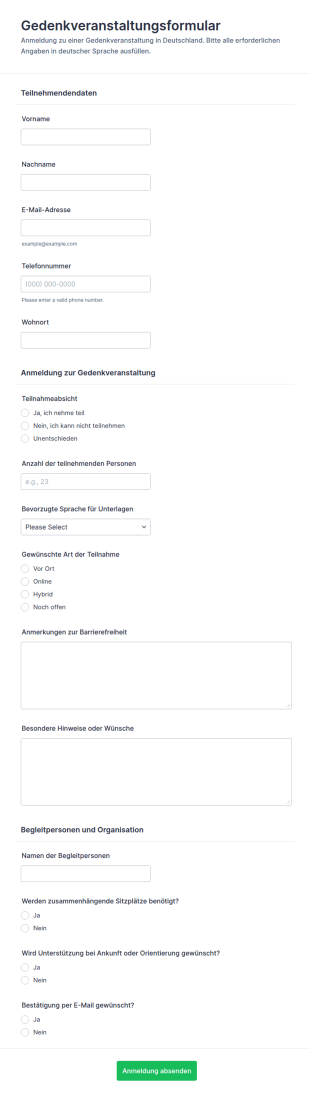 Anmeldung Für Eine Gedenkveranstaltung
