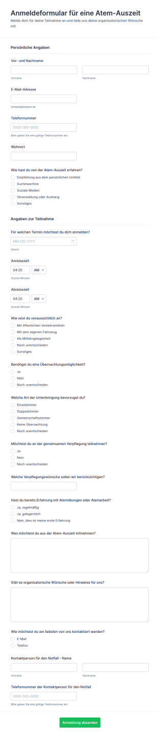 Anmeldung Für Einen Atem Retreat