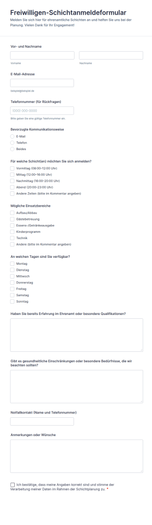 Anmeldung Für Freiwilligen Schichten