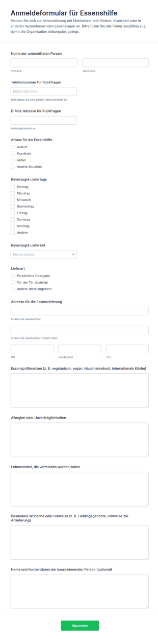 Anmeldung Für Gemeinschaftsessen