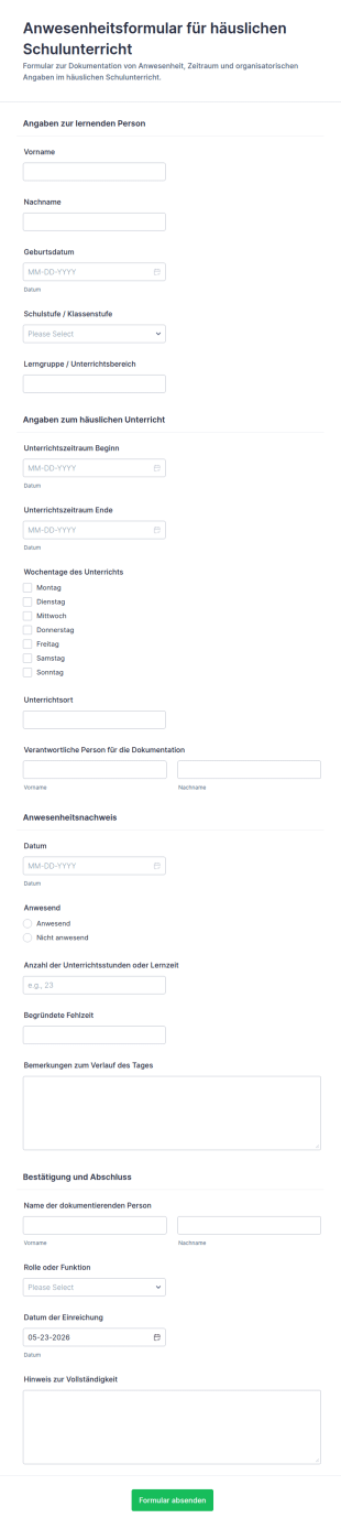 Anmeldung Für Hausunterricht Teilnahme