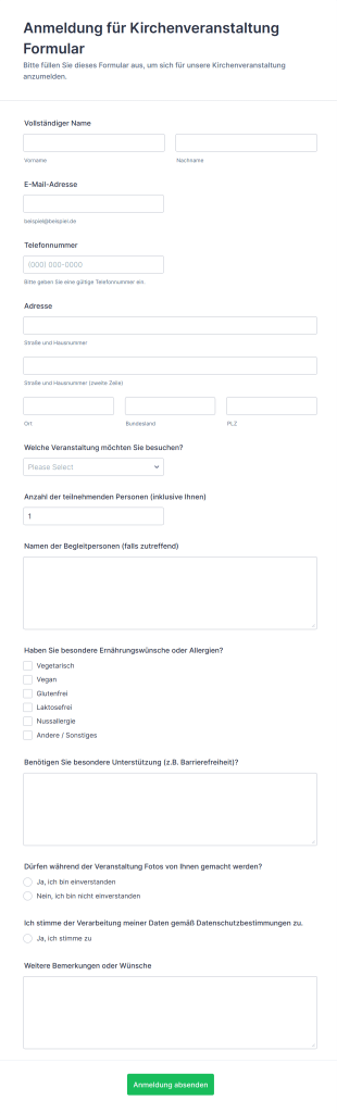 Anmeldung Für Kirchenveranstaltung Formular