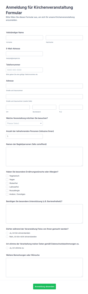 Anmeldung Für Kirchenveranstaltung Formular
