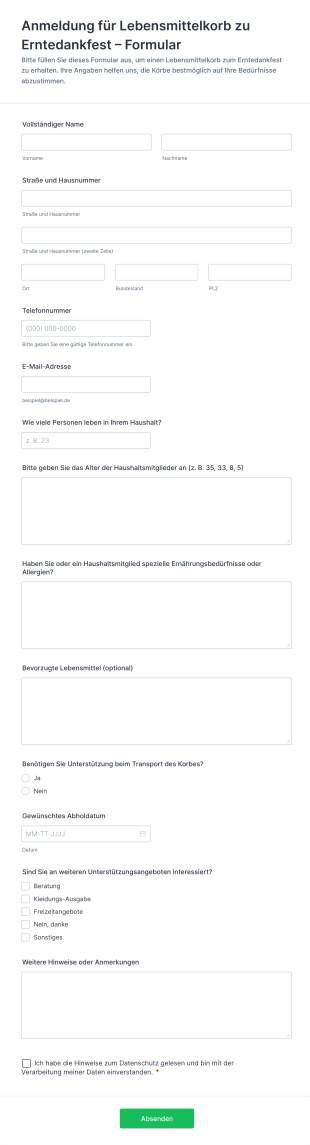 Anmeldung Für Lebensmittelkorb Zu Erntedankfest – Formular