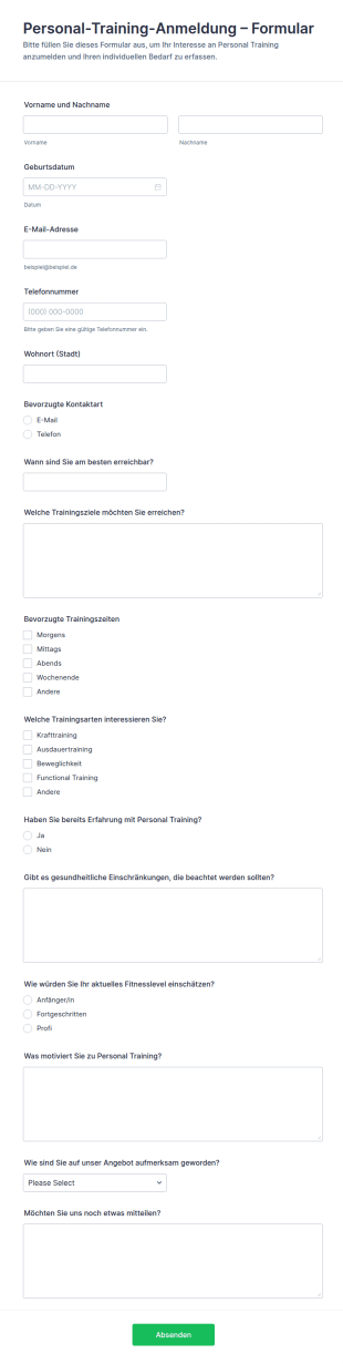 Anmeldung Für Personaltraining