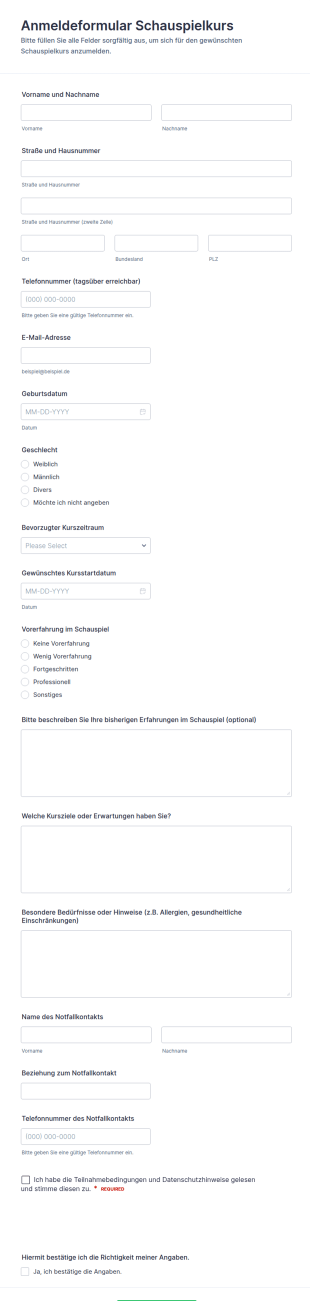 Anmeldung Für Schauspielkurs