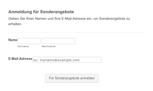 Anmeldung Für Sonderangebote