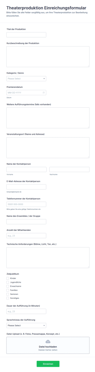 Anmeldung Für Theaterproduktionen