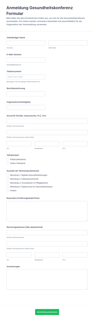 Anmeldung Gesundheitskonferenz Formular