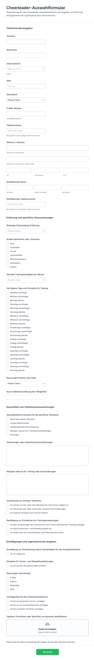 Anmeldung Zum Cheer Probetraining