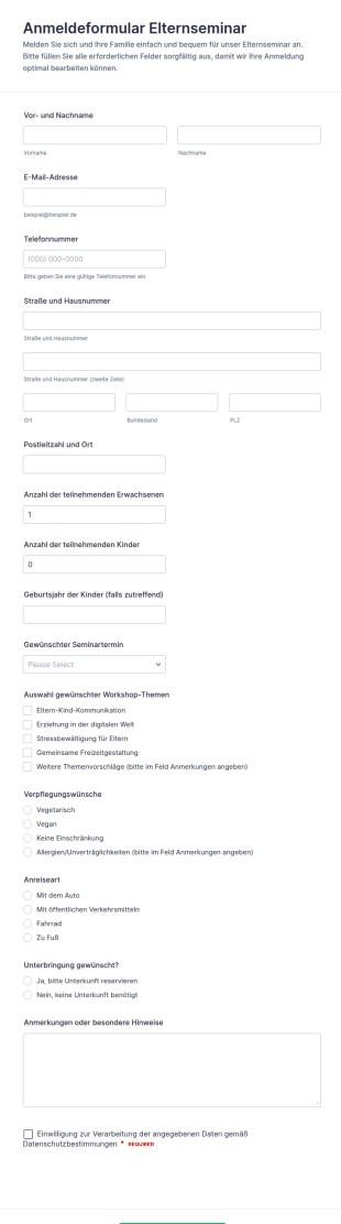 Anmeldung Zum Elternbildungsseminar