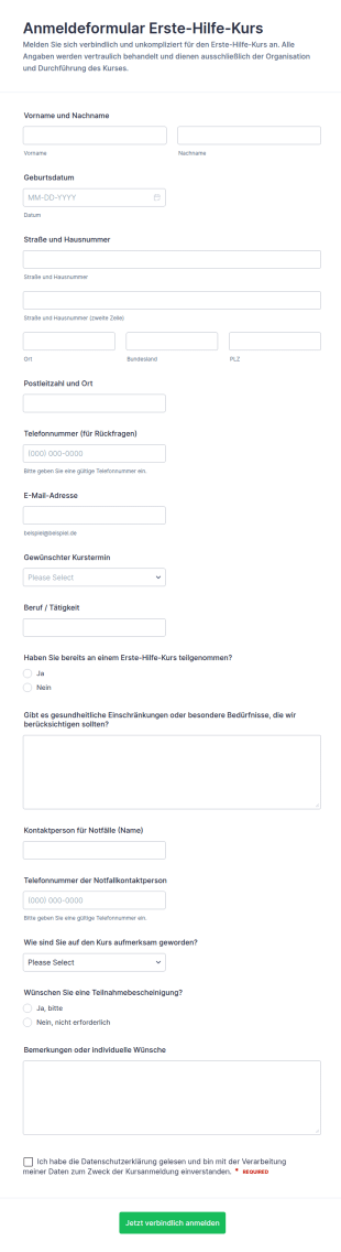 Anmeldung Zum Erste Hilfe Kurs