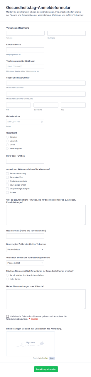 Anmeldung Zum Gesundheitstag Event
